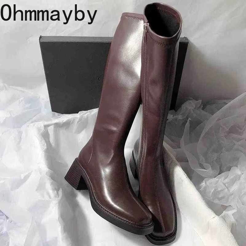 Vintage Fashion Online - 빈티지 두꺼운 뒤꿈치 여성 무릎 높은