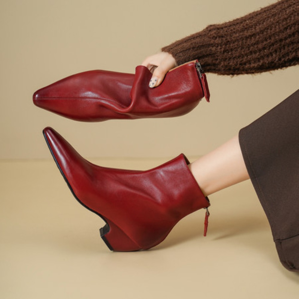 스트리트 스타일 빈티지 포인티드 토 지퍼 여성 앵클 부 - Vintage Fashion Online 리뷰 및 가격