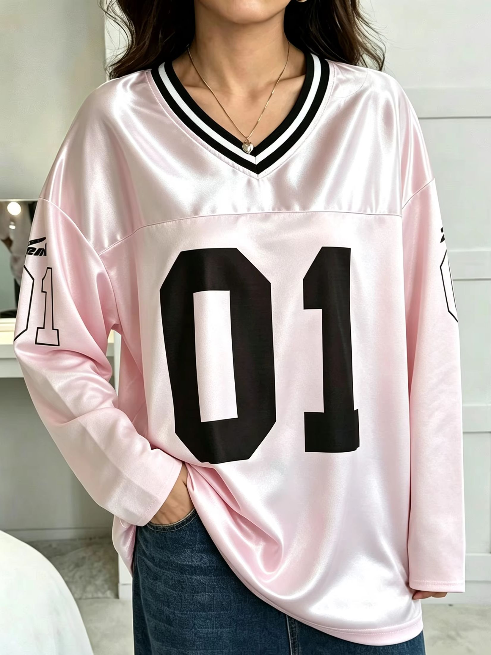 남녀공용 빈티지 긴소매 오버사이즈 01 넘버 프린트 V - Vintage Fashion Enthusiasts 리뷰 및 가격
