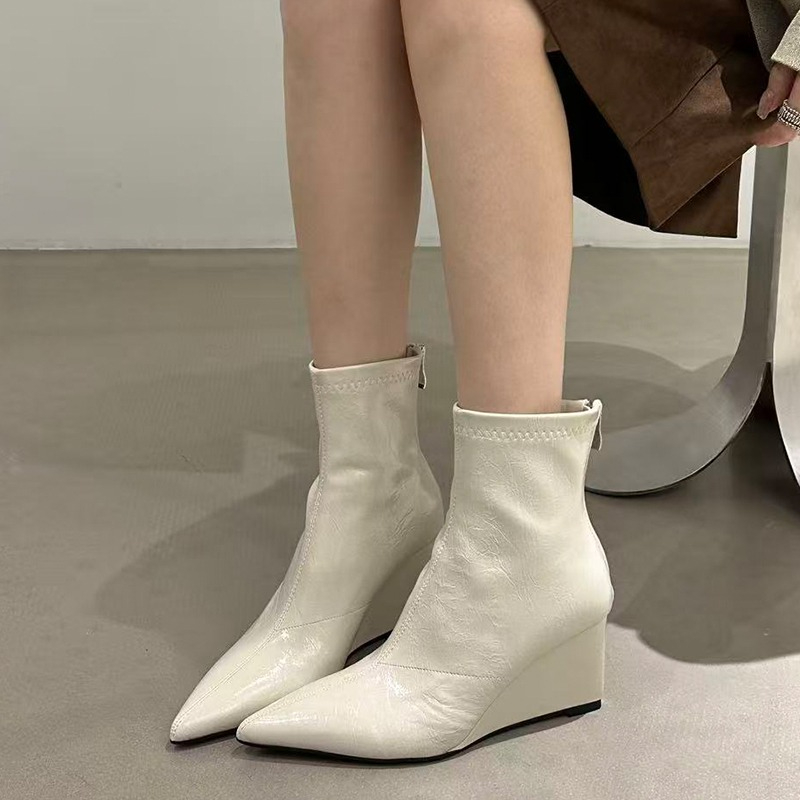 가을 겨울 빈티지 웨지 힐 여성 앵클 부츠 패션 포인티 - Vintage Fashion Online 리뷰 및 가격