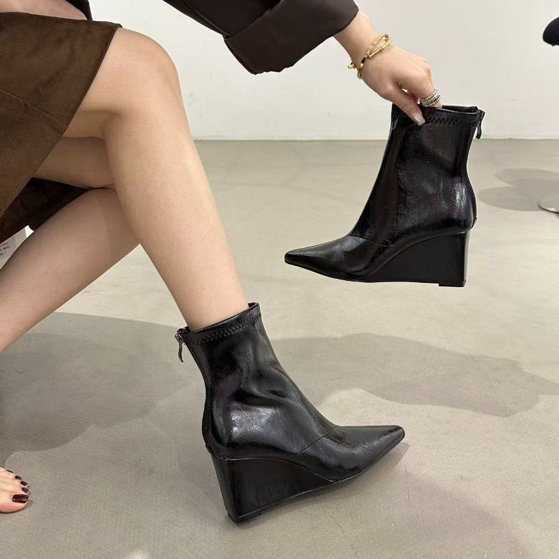 가을 겨울 빈티지 웨지 힐 여성 앵클 부츠 패션 포인티 - Vintage Fashion Online 리뷰 및 가격