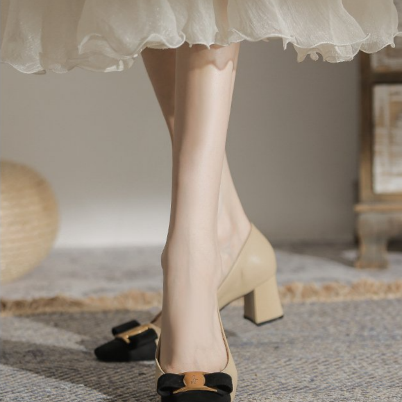 여성용 투톤 블록 힐 펌프스, 사각형 앞코, 슬립온 스 - Vintage Fashion Dresses 리뷰 및 가격