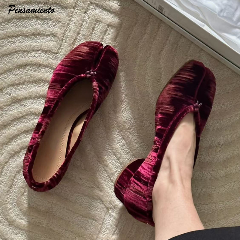 패션 플리츠 디자이너 플란넬 스플릿 토 여성 발레 펌프 - Vintage Fashion Online 리뷰 및 가격