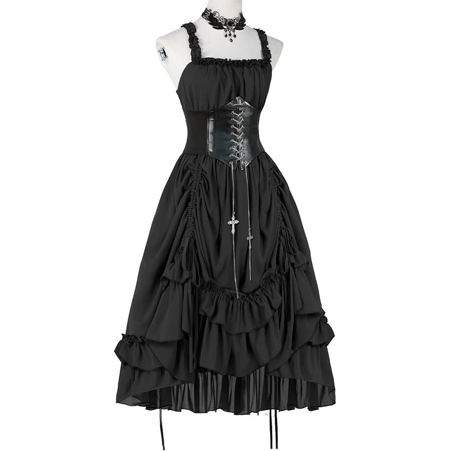 여성 고딕 드레스 코르셋 슬립 블랙 펑크 로리타 불규칙 - Vintage Fashion Dresses 리뷰 및 가격