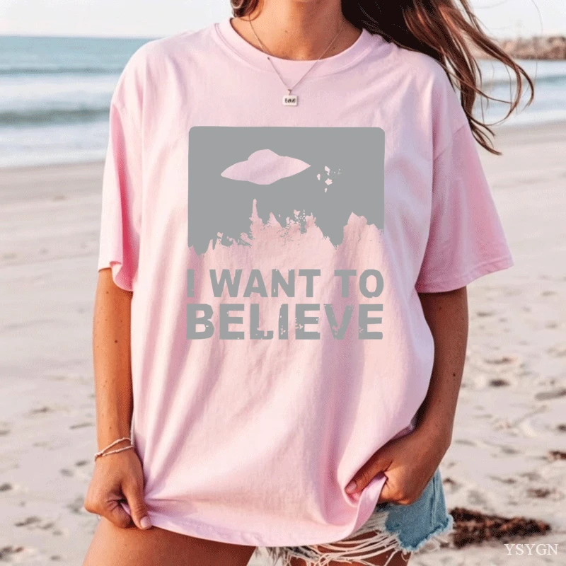 나는 믿고 싶어. 빈티지 UFO 숲 그래픽 티셔츠, 여 - Vintage Fashion Quotes 리뷰 및 가격